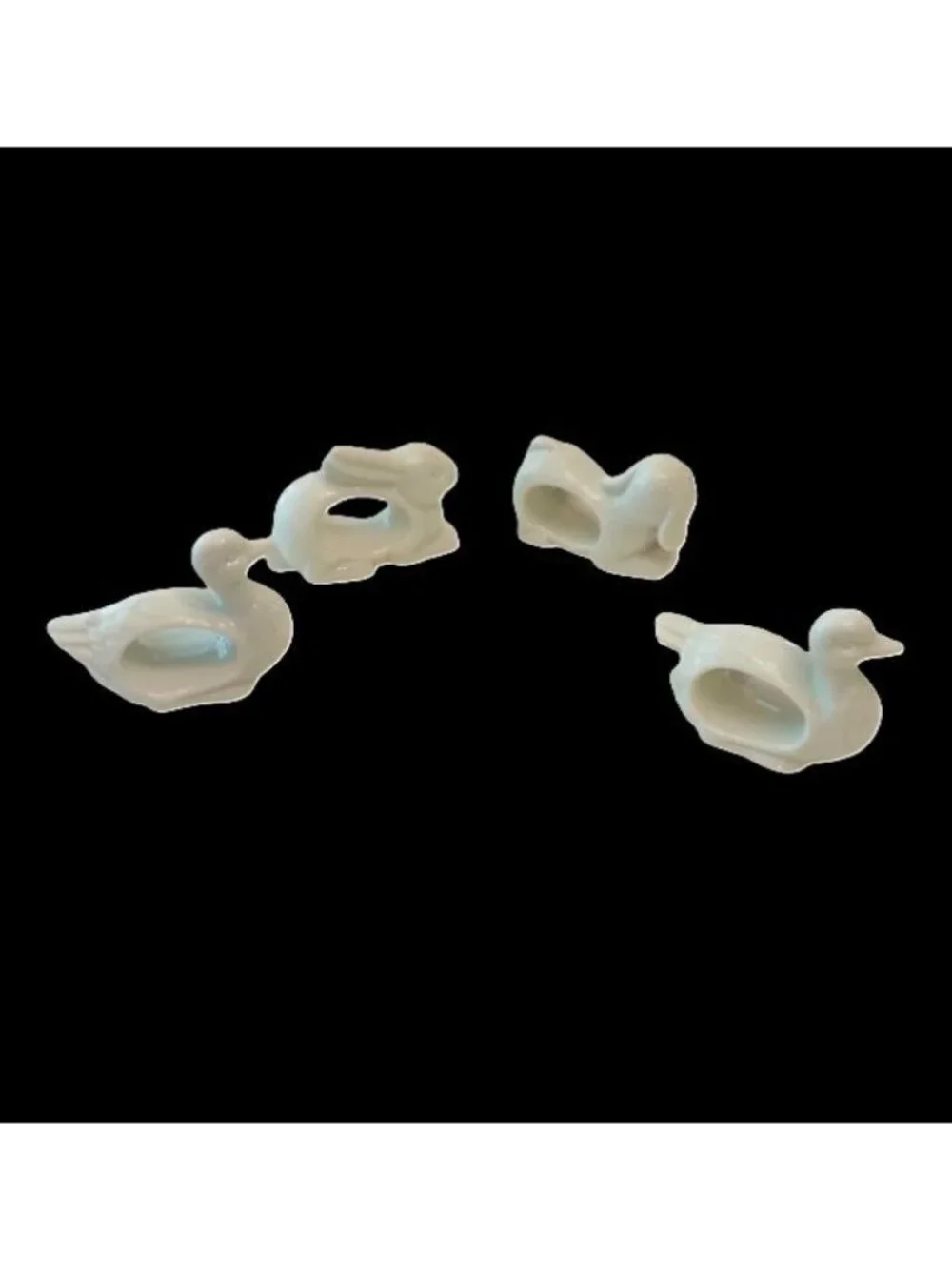 Vintage Napkin Holder Rings White Porcelain Animals Set of 4 with Box 1984
